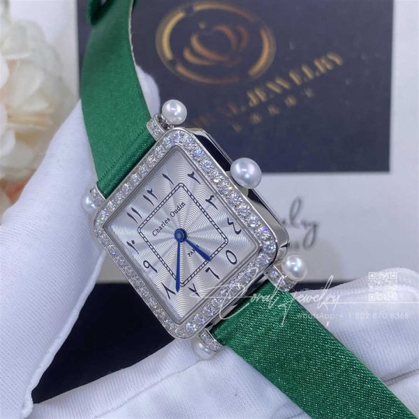 Charles Oudin Pansy Retro With Pearls Watch Medium 24mm Arabic Style Green Straps (2)