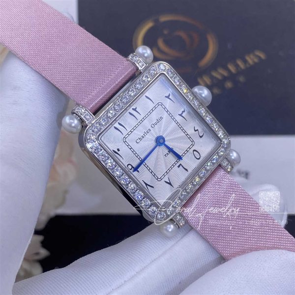 Charles Oudin Pansy Retro With Pearls Watch Medium 24mm Arabic Style Pink Straps (1)