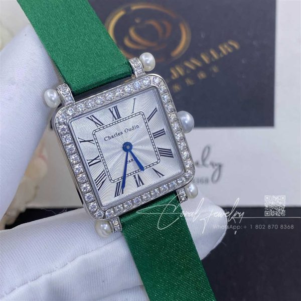 Charles Oudin Pansy Retro With Pearls Watch Medium 24mm Green Straps (3)