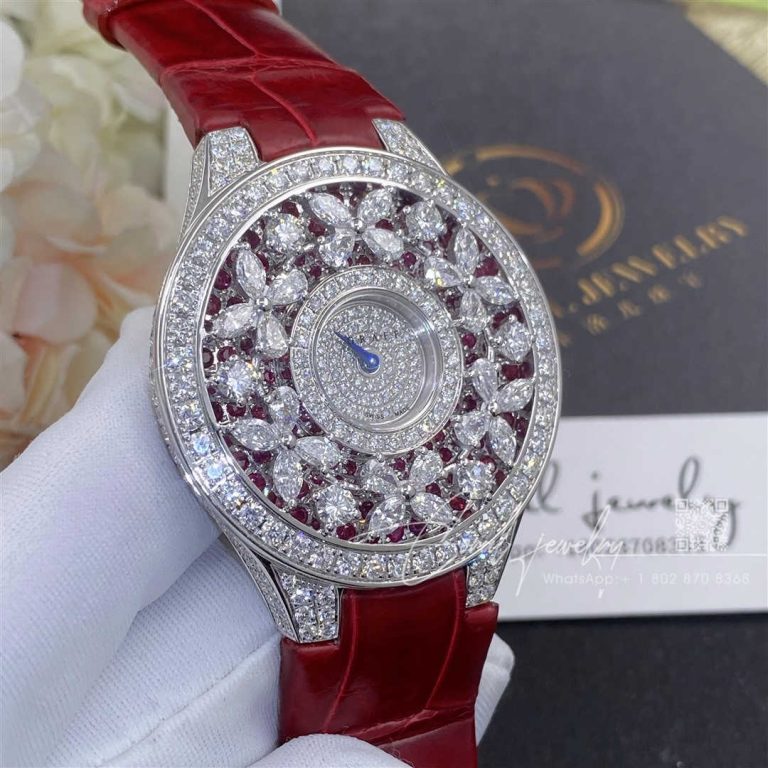 Graff Classic Butterfly Watch Diamond Set Ruby Dial, White Gold, Red Alligator Strap (6)