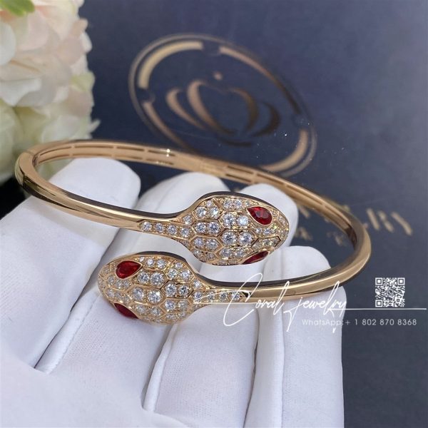 Bulgari Serpenti 18 Kt Rose Gold Bracelet Set With Rubellite Eyes And Pavé Diamonds Ref. 356504 (1)