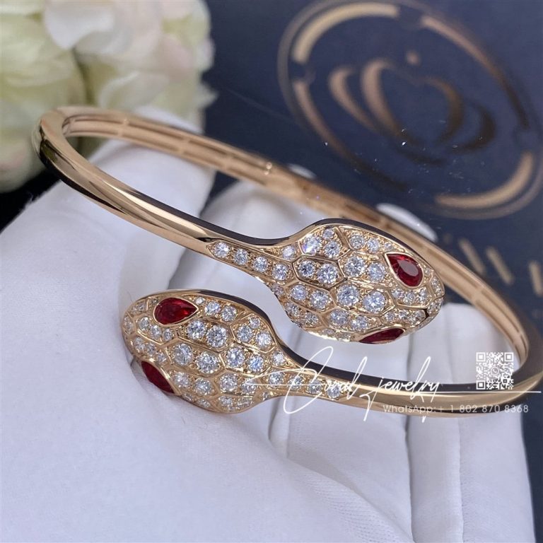 Bulgari Serpenti 18 Kt Rose Gold Bracelet Set With Rubellite Eyes And Pavé Diamonds Ref. 356504 (5)