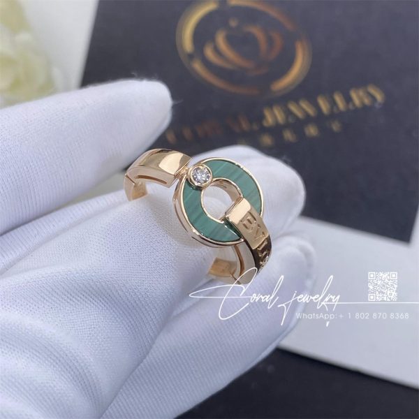 Bulgari Bvlgari Openwork Rose Gold Ring Set With Malachite And Diamond (5)