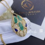 Bulgari Serpenti 18 Kt Rose Gold Necklace Set With Blue Sapphire Eyes, Malachite Elements And Pavé Diamonds On The Pendant Ref. 356782 (3)