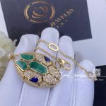 Bulgari Serpenti 18 Kt Rose Gold Necklace Set With Blue Sapphire Eyes, Malachite Elements And Pavé Diamonds On The Pendant Ref. 356782 (5)