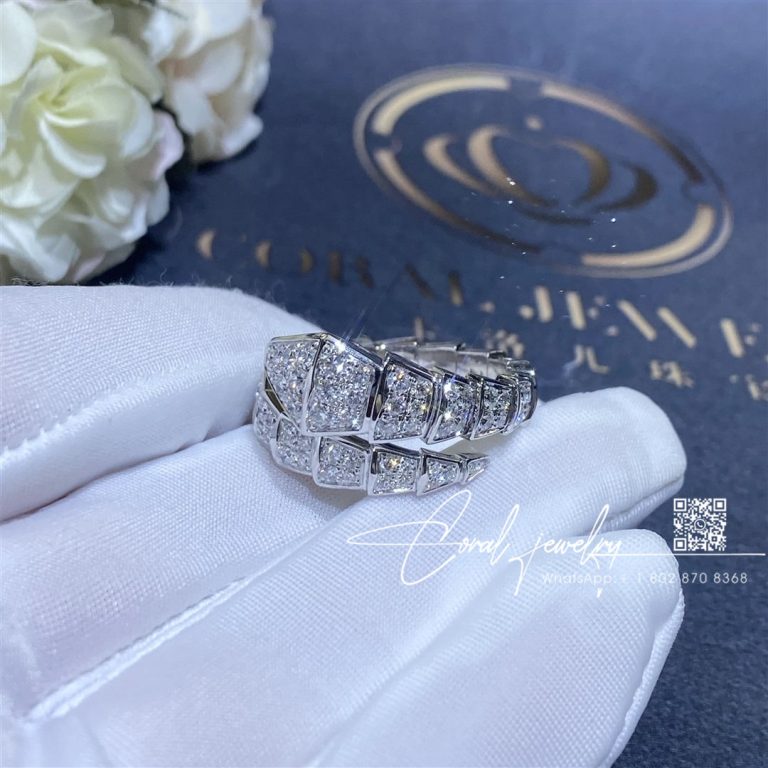 Bulgari Serpenti Viper One Coil Ring In 18 Kt White Gold, Set With Full Pavé Diamonds Ref. 345225 (2)