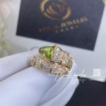 Bulgari Serpenti Viper One Coil Ring In 18 Kt Rose Gold, Set With Peridot Elements And Pavé Diamonds An856157 (5)