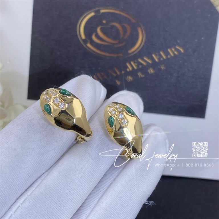 Bulgari Serpenti Yellow Gold & Malachite Earrings Ref . 352701 (1)