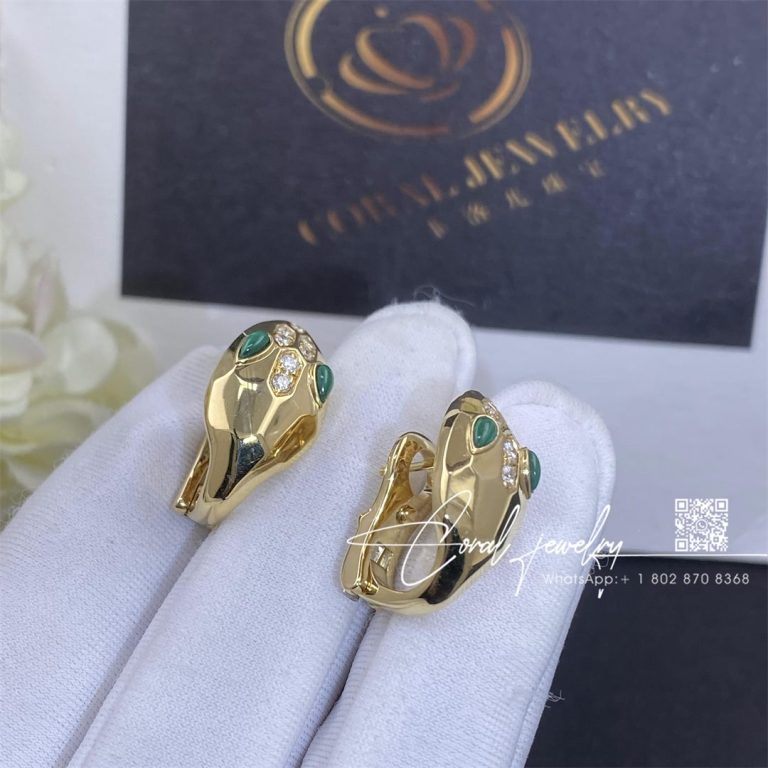 Bulgari Serpenti Yellow Gold & Malachite Earrings Ref . 352701 (2)