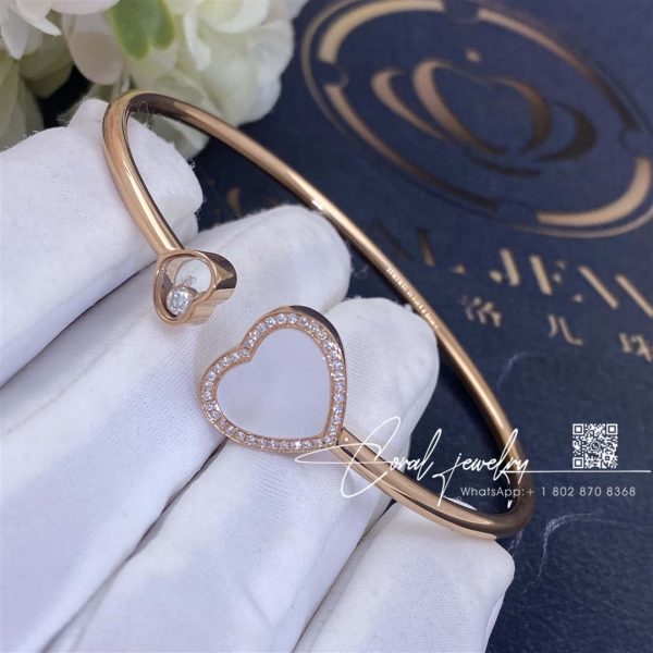 Chopard Rose Gold, Diamond And Mother Of Pearl Happy Hearts Bangle 85a074 5302 (1)