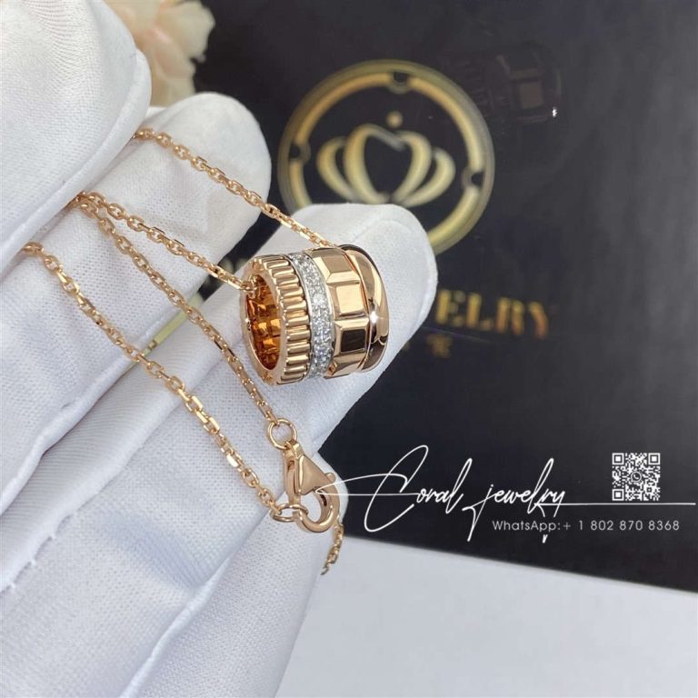 Boucheron quatre radiant edition mini pendant rose gold and diamonds jpn00545 (2)