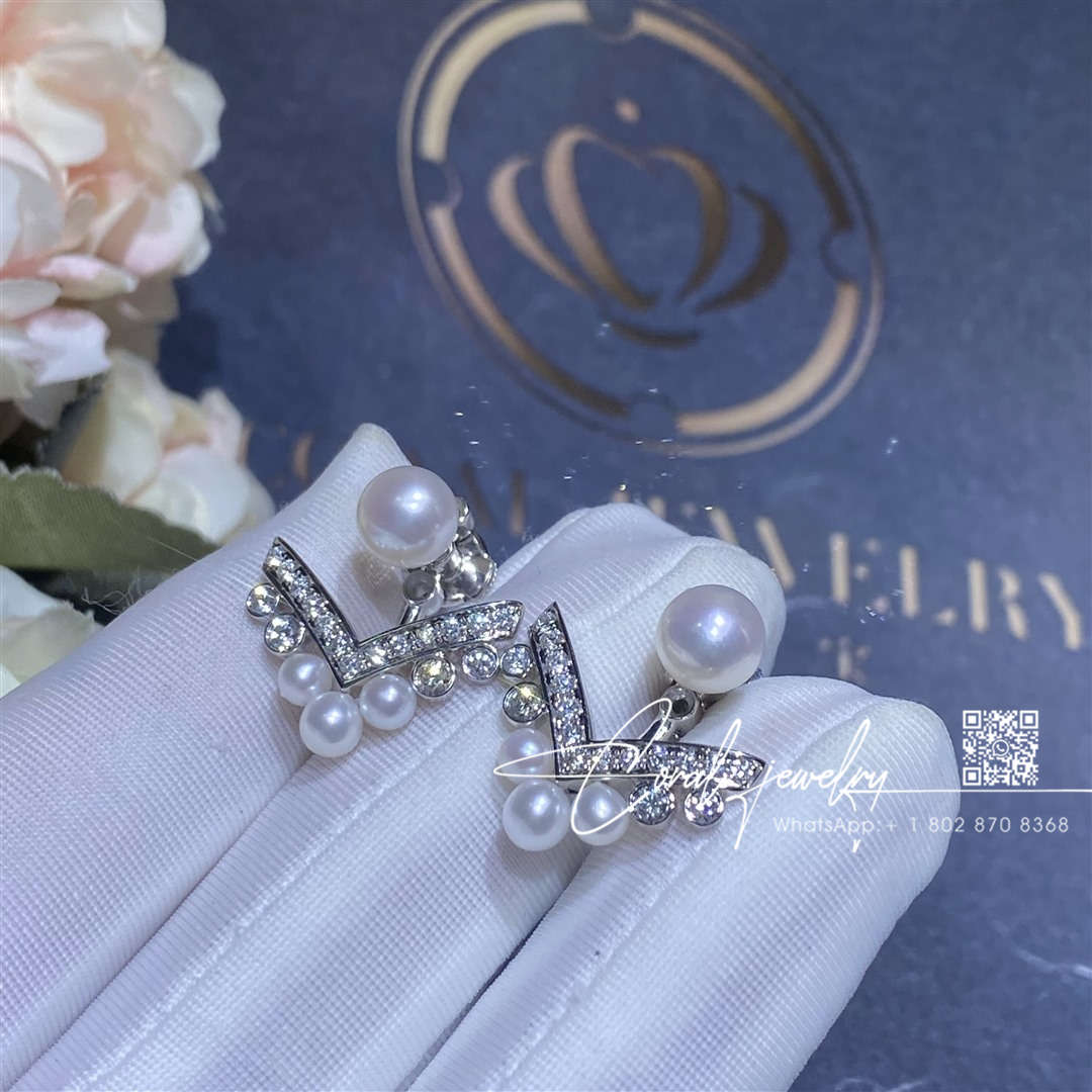 Chaumet joséphine aigrette earring white gold, pearls, diamonds 083293 (4)