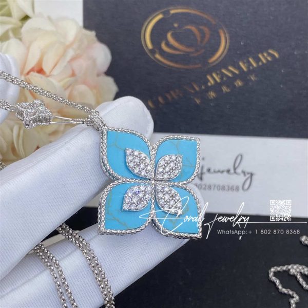 Roberto Coin White Gold Diamond & Turquoise Princess Flower Pendant – 3 (7)