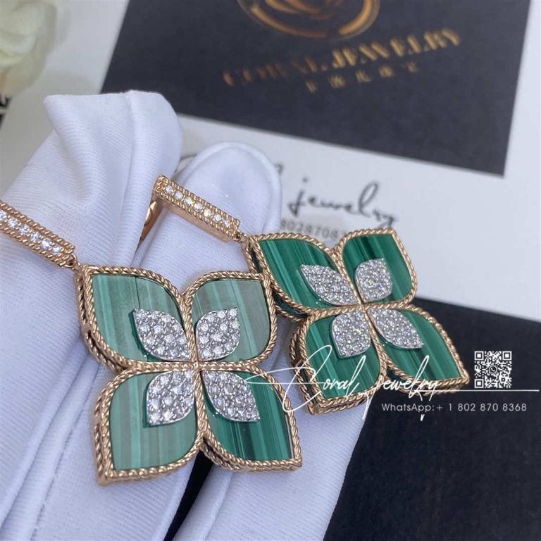 Roberto Coin 18k Gold Venetian Princess Diamond & Malachite Large Flower Drop Earrings (10)