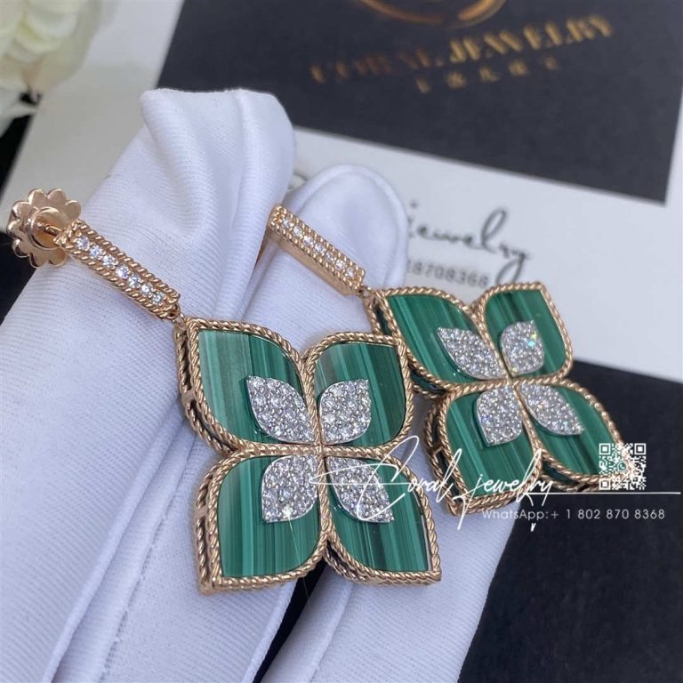 Roberto Coin 18k Gold Venetian Princess Diamond & Malachite Large Flower Drop Earrings (11)