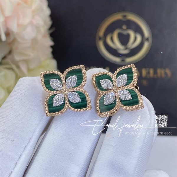 Roberto Coin Princess Flower Earrings With Diamonds And Malachite (3)