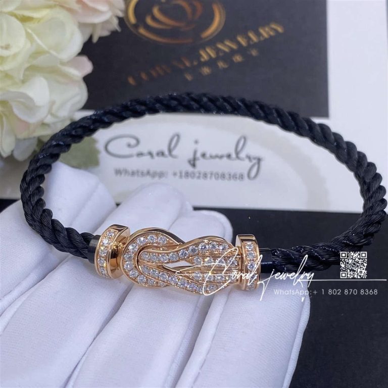 Fred Chance Infinie Bracelet Pink Gold Large Model Diamonds Navy Black Cable (3)