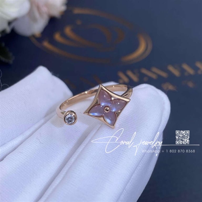 Louis Vuitton Color Blossom Mini Star Ring, Pink Gold, Pink Mother Of Pearl And Diamond Q9n07f (2)