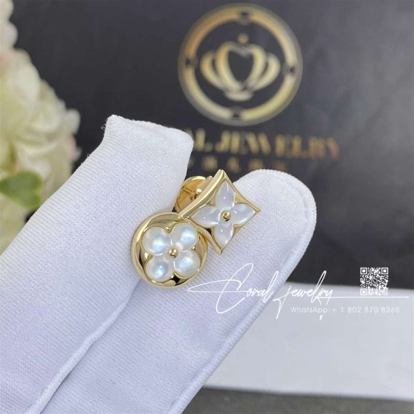 Louis Vuitton Color Blossom Star Ear Stud, Yellow Gold And White Mother Of Pearl Q96426 (1)