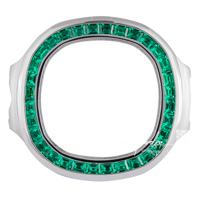 Custom White Gold Bezel Set With Green Emeralds For Patek Philippe 5711