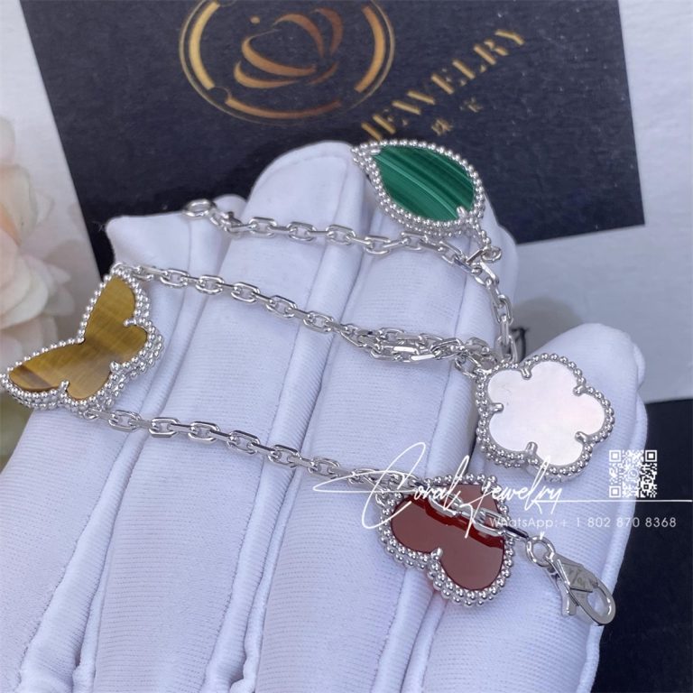 Van Cleef & Arpels Lucky Alhambra Bracelet, 4 Motifs White Gold, Carnelian, Malachite, Mother Of Pearl, Tiger Eye Vcard79600 (2)