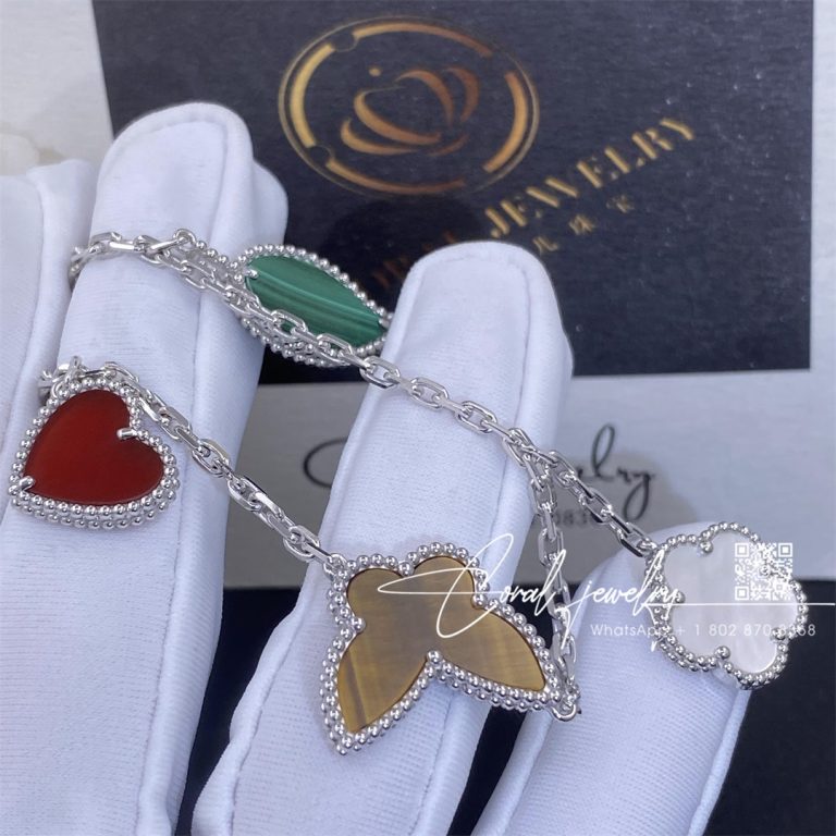 Van Cleef & Arpels Lucky Alhambra Bracelet, 4 Motifs White Gold, Carnelian, Malachite, Mother Of Pearl, Tiger Eye Vcard79600 (3)