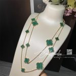 Van Cleef & Arpels Magic Alhambra Long Necklace, 16 Motifs Yellow Gold, Malachite Vcaro2af00 (1)