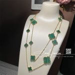 Van Cleef & Arpels Magic Alhambra Long Necklace, 16 Motifs Yellow Gold, Malachite Vcaro2af00 (3)