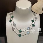 Van Cleef & Arpels Vintage Alhambra Necklace, 20 Motifs White Gold, Malachite, Mother Of Pearl (13)