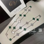 Van Cleef & Arpels Vintage Alhambra Necklace, 20 Motifs White Gold, Malachite, Mother Of Pearl (9)