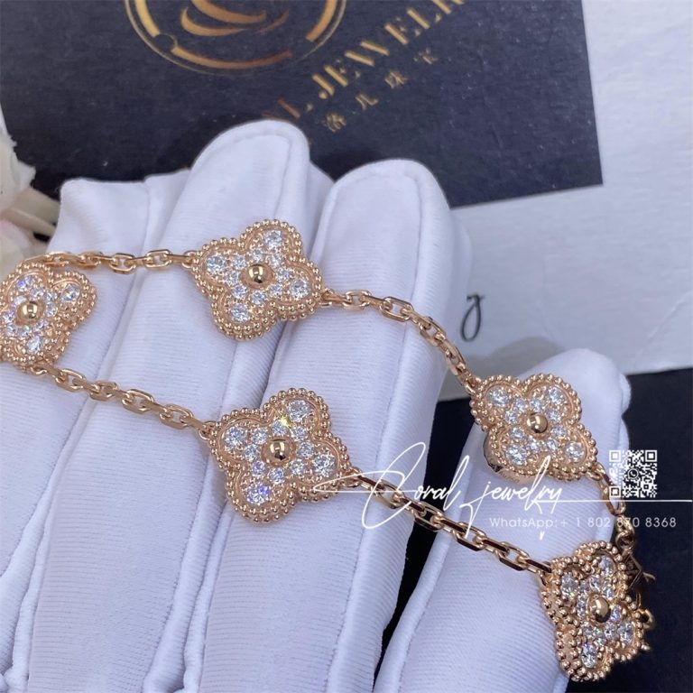 Van Cleef & Arpels Vintage Alhambra Bracelet, 5 Motifs Rose Gold, Diamond (2)