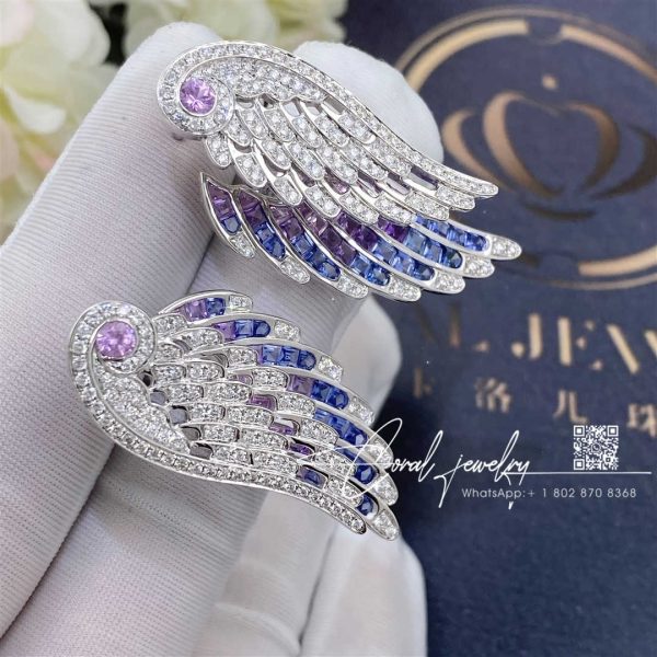 Garrard Wings Embrace Bird Of Paradise Drop Earrings In 18ct White Gold With Diamonds And Sapphires (7)