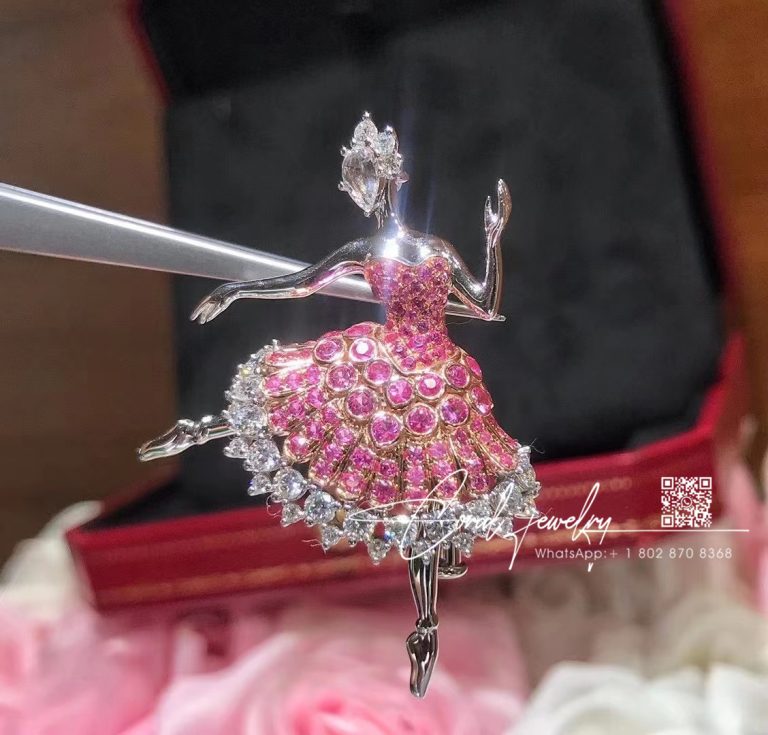 Van Cleef & Arpels Cardinal Rose Ballerina Brooch White Gold, Pink Gold, Pink Sapphires, Diamonds (12)