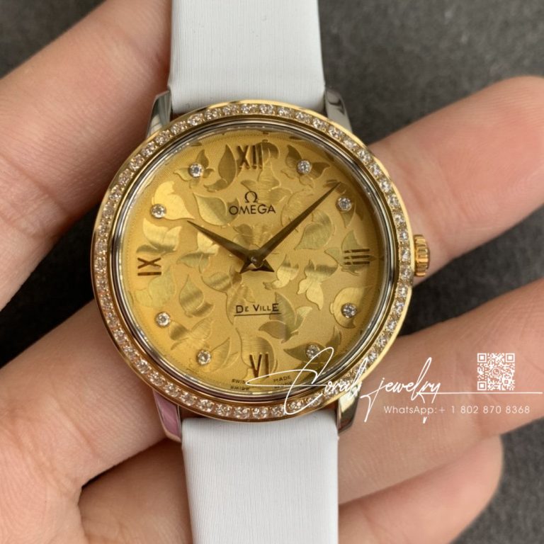 Replica Omega De Ville Prestige 32 Yellow Gold Diamond Bezel Yellow Dial 424.22.33.20.55 (9)