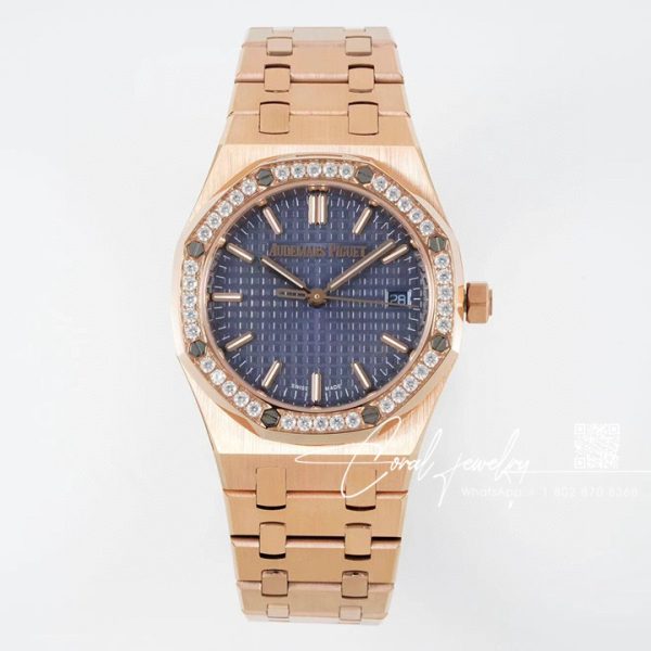 Replica Audemars Piguet Royal Oak Lady 33mm 8f Rg & Diamond Blue Dial Swiss Quartz (1)