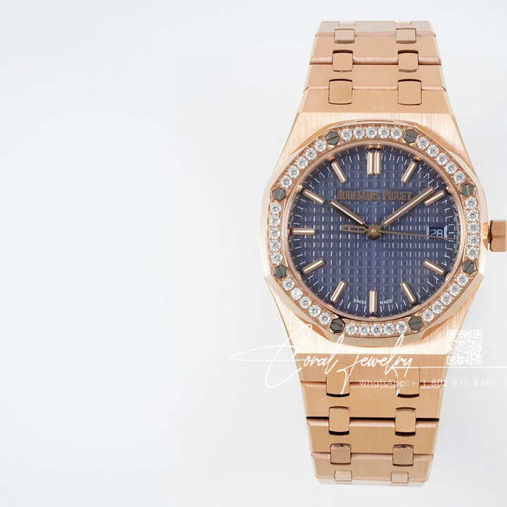 Replica Audemars Piguet Royal Oak Lady 33mm 8f Rg & Diamond Blue Dial Swiss Quartz (1)