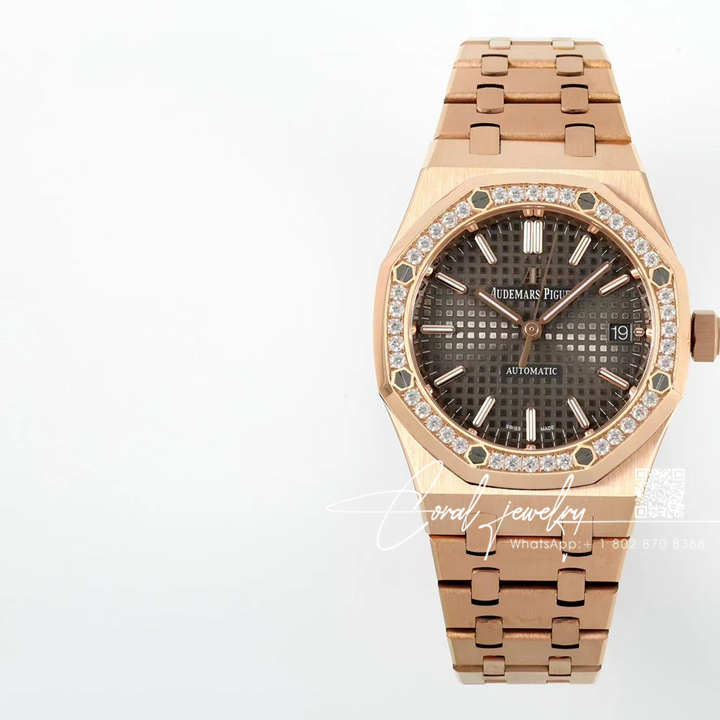 Replica Audemars Piguet Royal Oak Lady 33mm 8f Rg & Diamond Brown Dial Swiss Quartz (1)