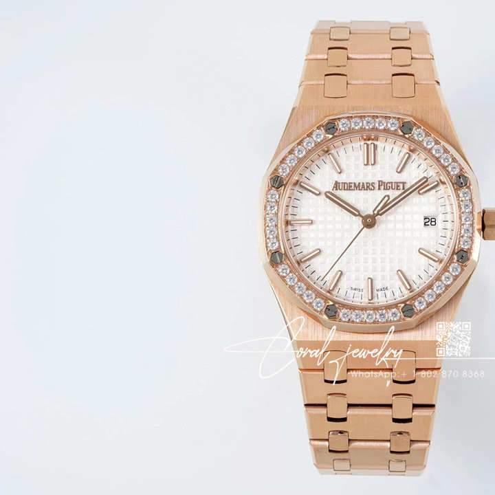 Replica Audemars Piguet Royal Oak Lady 33mm 8f Rg & Diamond White Dial Swiss Quartz (1)