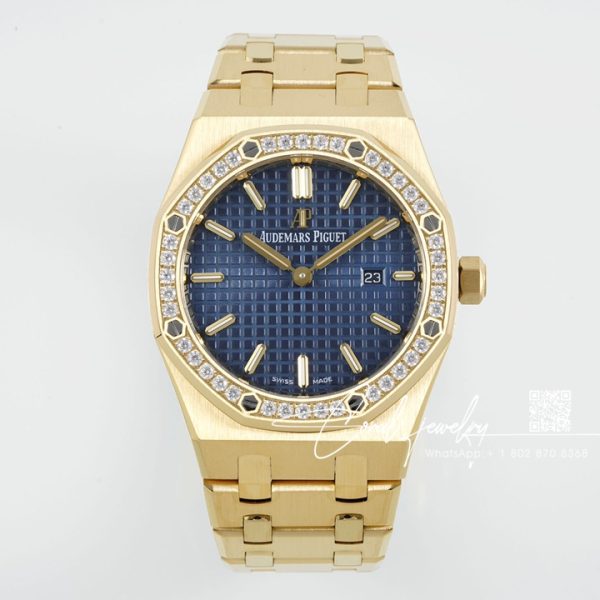 Replica Audemars Piguet Royal Oak Lady 33mm 8f Yg & Diamond Blue Dial Swiss Quartz (1)