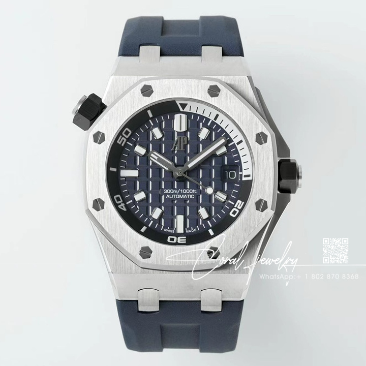 Replica Audemars Piguet Royal Oak 15720 Bb Ss Blue Dial Blue Rubber Strap 4308 (1)