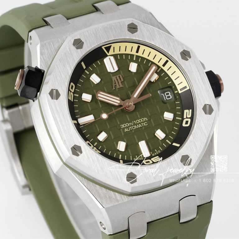 Replica Audemars Piguet Royal Oak 15720 Bb Ss Green Dial Green Rubber Strap 4308 (2)