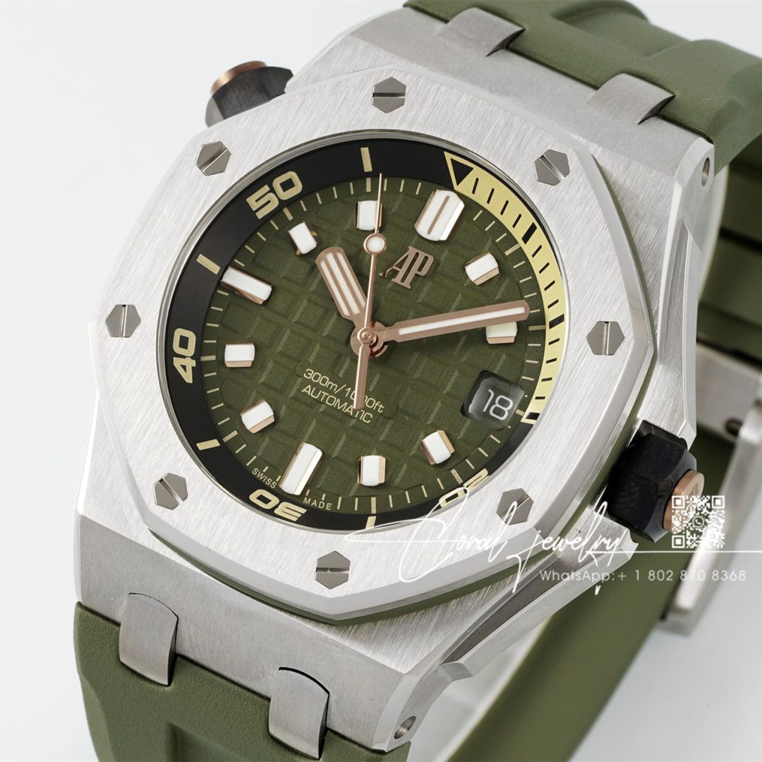 Replica Audemars Piguet Royal Oak 15720 Bb Ss Green Dial Green Rubber Strap 4308 (3)