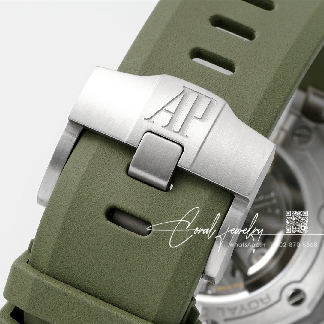 Replica Audemars Piguet Royal Oak 15720 Bb Ss Green Dial Green Rubber Strap 4308 (6)