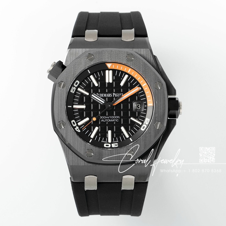 Replica Audemars Piguet Royal Oak Offshore Diver 15707 Zf Black Ceramic Black & Orange Dial Swiss 3120 (1)