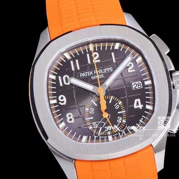 Replica Patek Philippe Aquanaut 5968 Omf Ss Black Dial Orange Strap Swiss Ch 28 520 (2)