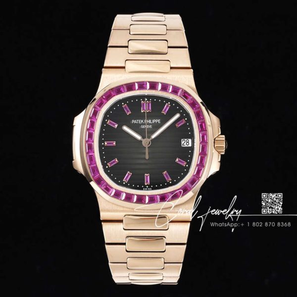 Replica Patek Philippe Nautilus 5711 Grf Rg Black Dial Purple Diamond Bezel Swiss 324 Sc (1)