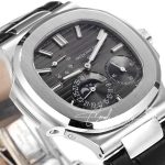 Replica Patek Philippe Nautilus Moonphase 5712 Grf Gray Dial Black Leather Strap Swiss 240 Ps (3)