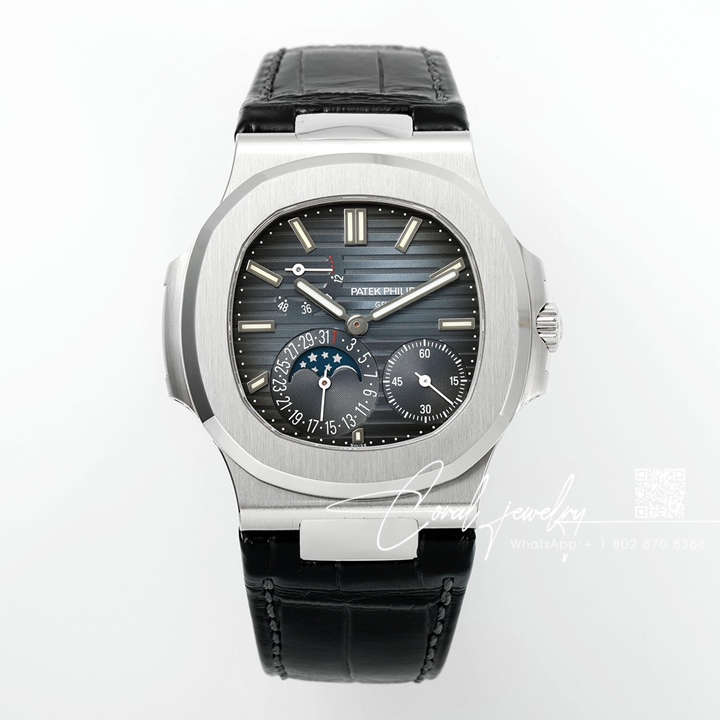 Replica Patek Philippe Nautilus Moonphase 5712 Ppf Factory V2 Blue Dial Black Leather Strap Swiss 240 Ps (1)