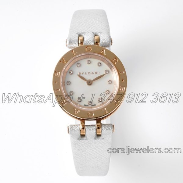 Replica Bvlgari B.zero Bvf Mop Dial In Rose Gold On White Leather Strap (3)