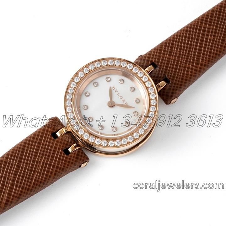 Replica Bvlgari B.zero Bvf Mop Dial With Diamond Bezel In Rose Gold On Brown Leather Strap (7)